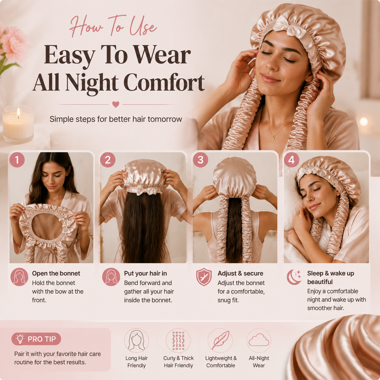 Luxury Satin Hair Bonnet | Wake Up With Smooth & Beautiful Hair