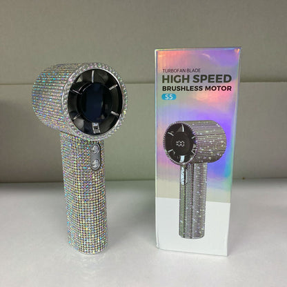 Crystal Rhinestone Portable Fan – 199-Speed Rechargeable Handheld Cooling Fan