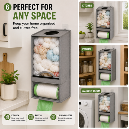 🛍️ 2-in-1 Wall-Mounted Grocery Bag Organizer – Reuse Bags & Save Drawer Space