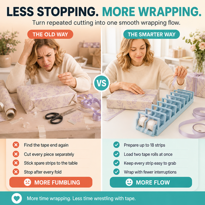 🎁 Foldable 18-Strip Dual-Roll Tape Dispenser – Faster Gift Wrapping