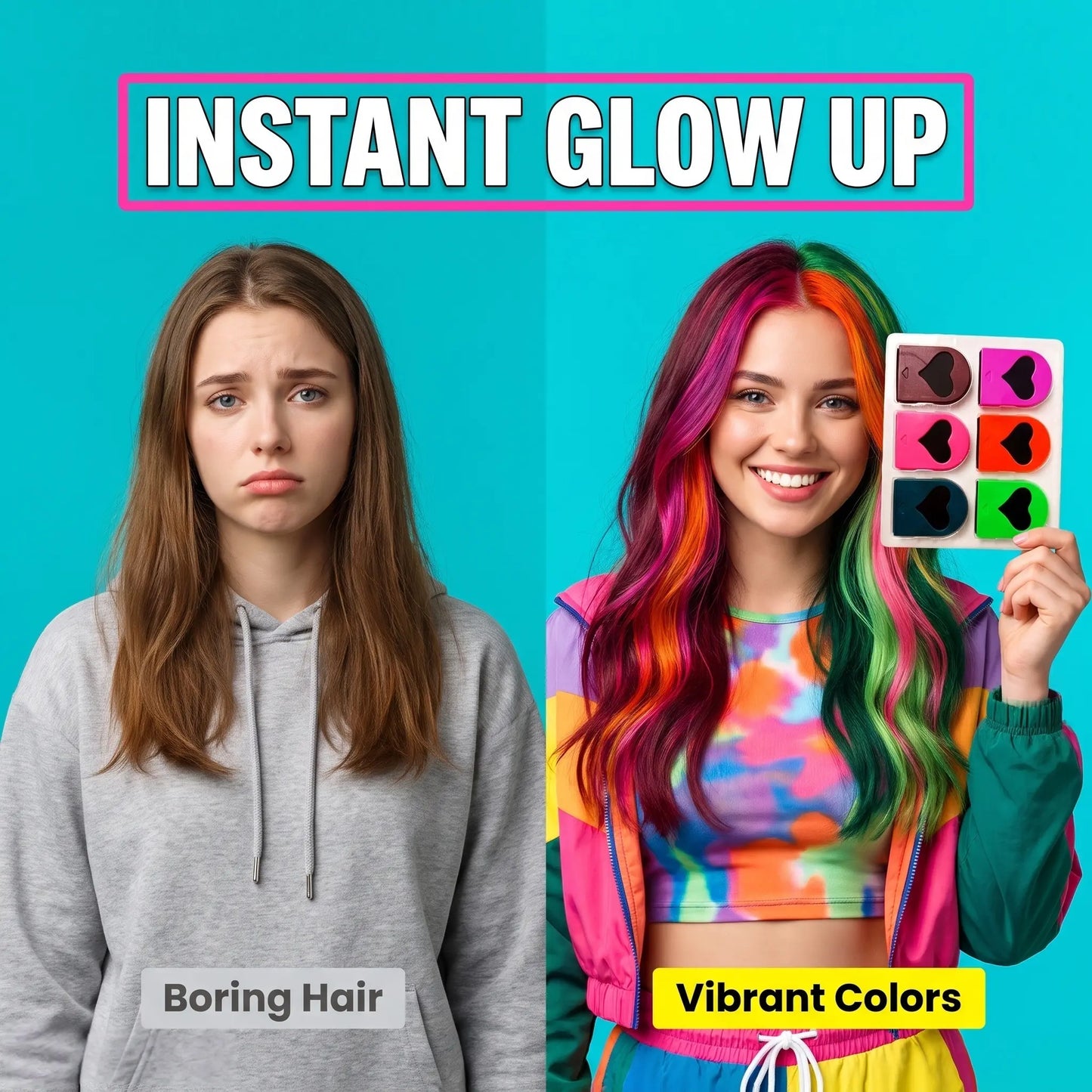 🌈 Instant Hair Color Magic – Washable Temporary Hair Chalk Set ✨