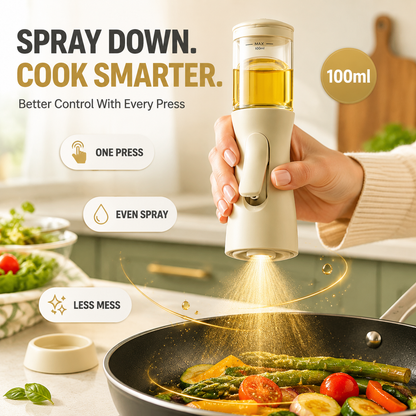 ✨ 100ml Bottom-Spray Cooking Oil Mister – One-Hand Precision Oil Sprayer with Protective Base