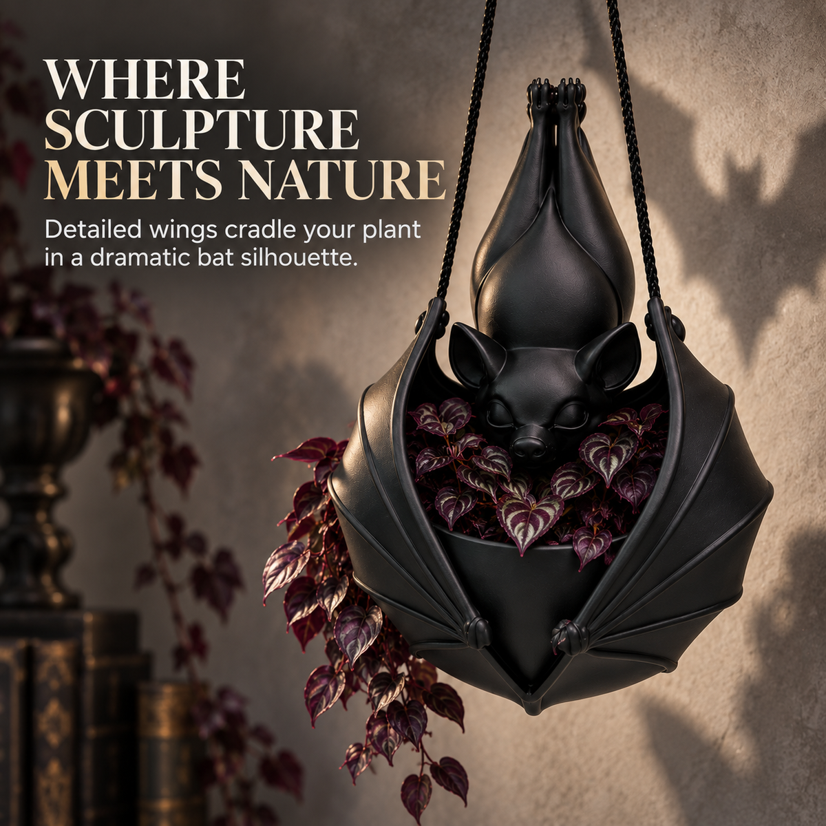 🦇 Gothic Bat Hanging Planter – Unique Indoor & Outdoor Garden Décor