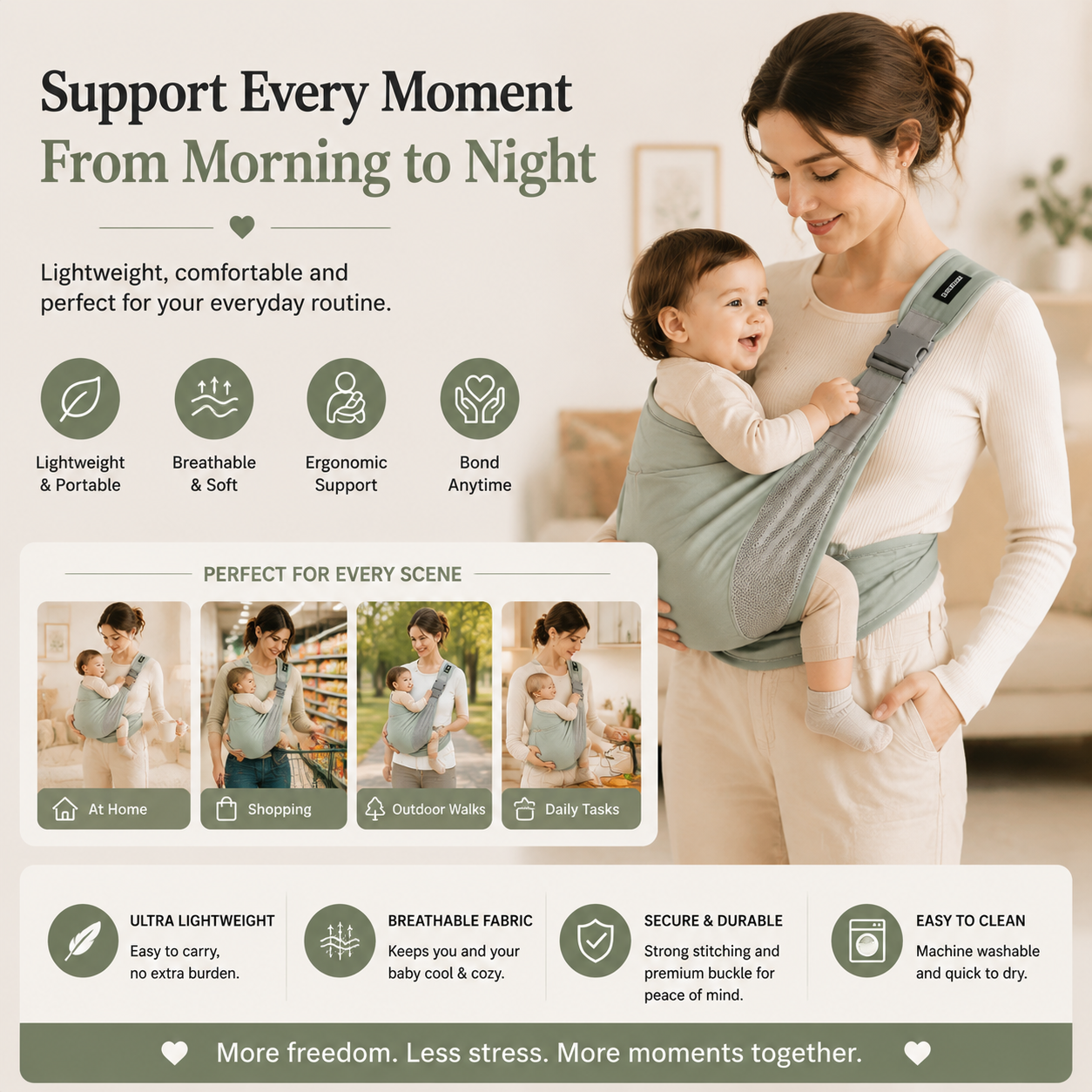 🤱Soft Baby Wrap Carrier – Hands Free Infant Sling for Newborns, Breathable Comfort Baby Holder for Everyday Bonding
