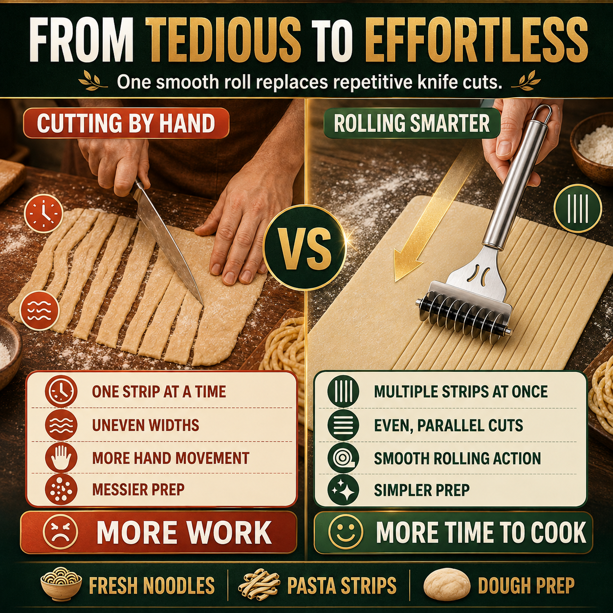 Stainless Steel 9-Wheel Rolling Noodle Cutter – Fast, Even Homemade Pasta Strips