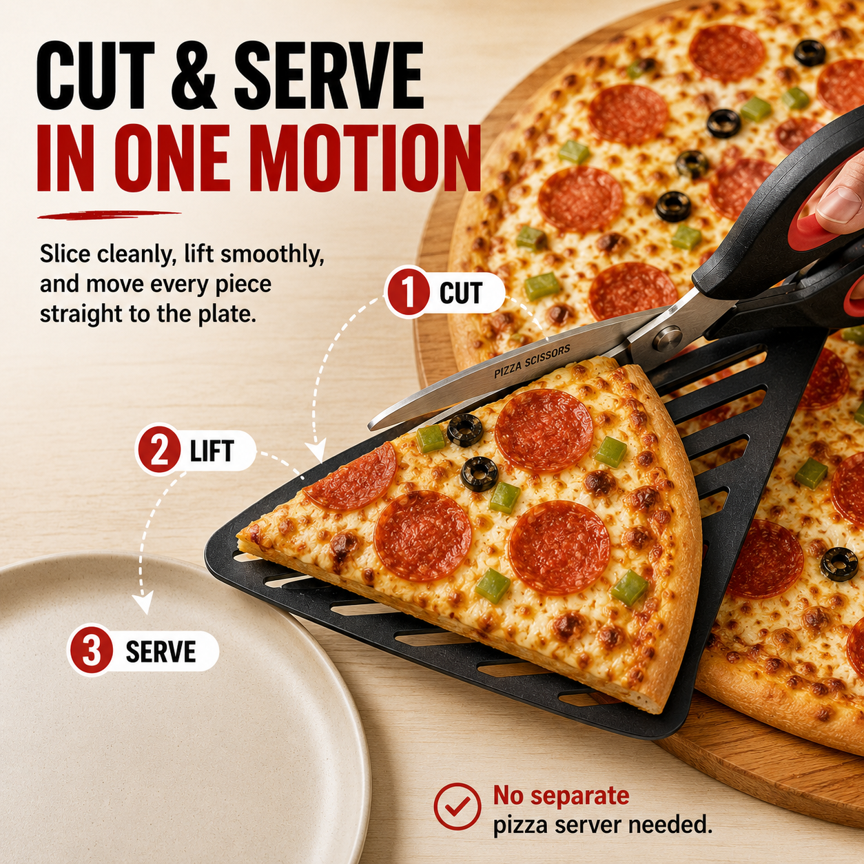 🍕 Pizza Scissors Pro – Cut, Lift & Serve Perfect Pizza Slices in One Easy Motion
