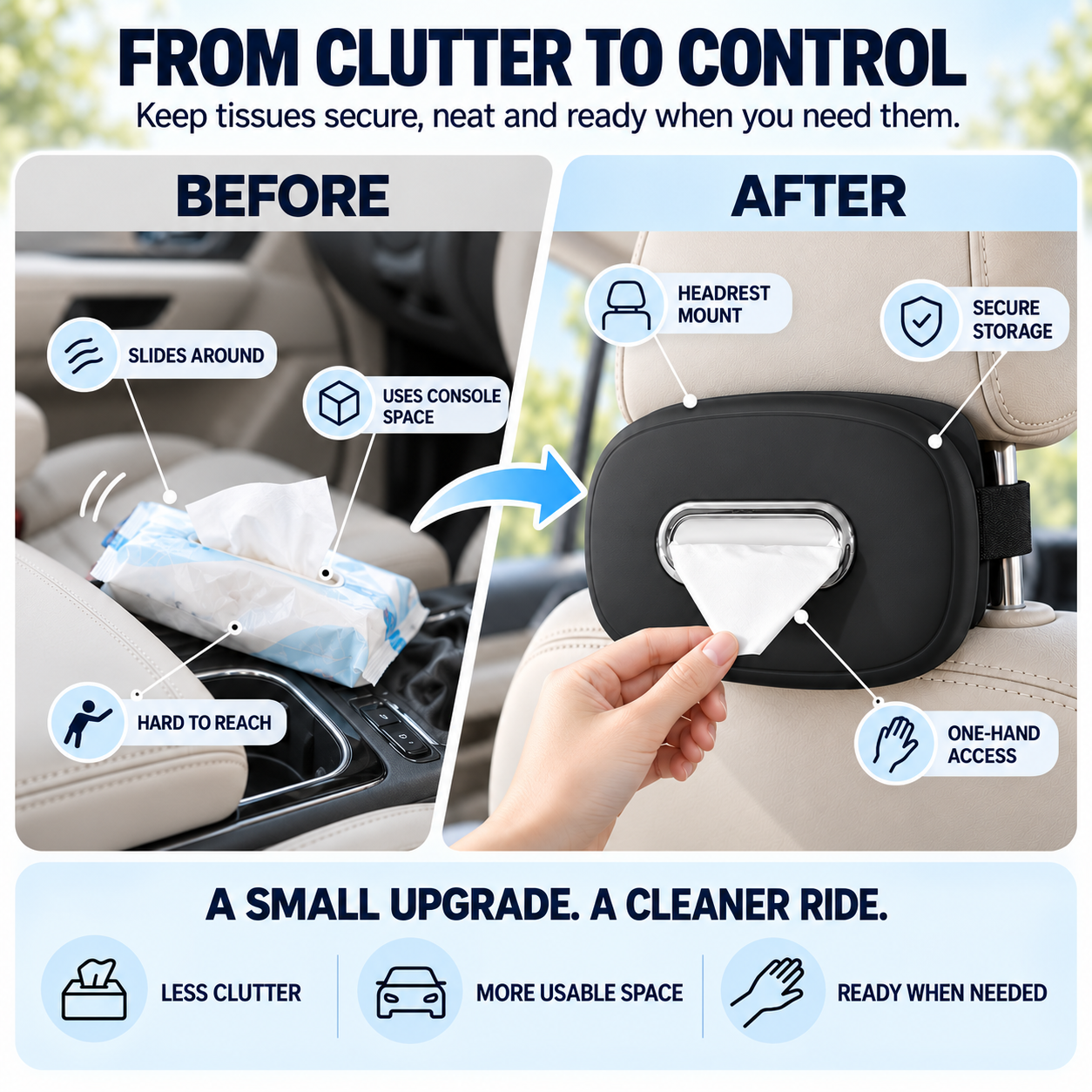 🚗 50% OFF Car Headrest Tissue Box Holder – Soft Silicone, Easy Reach & Washable