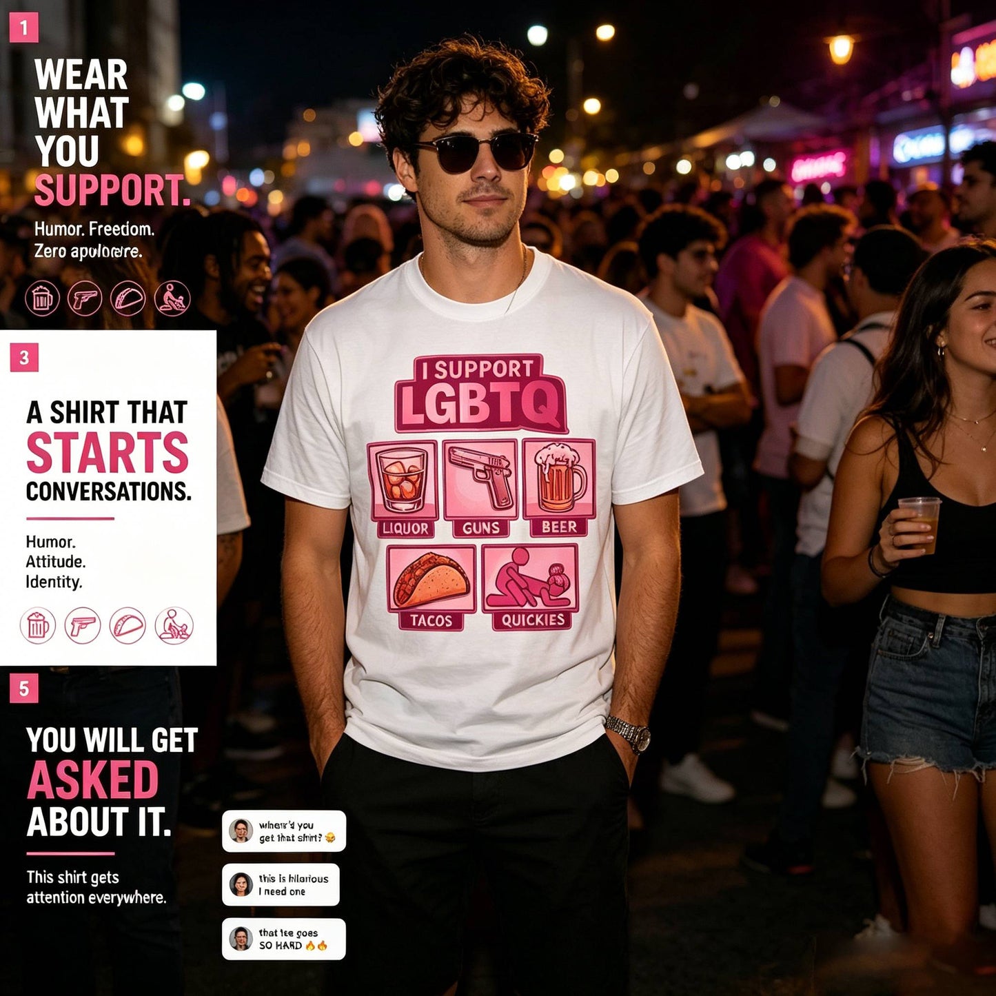 Bold Statement Graphic Tee – I Support LGBTQ Humor Streetwear T-Shirt