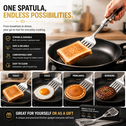 🍳 Press-To-Flip Stainless Steel Spatula | Smart Mechanical Kitchen Turner