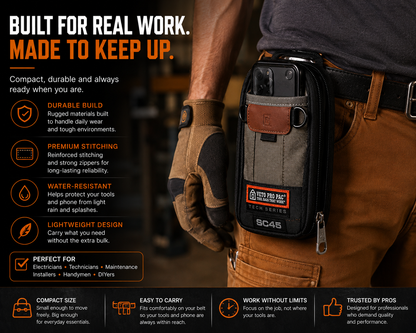 🔧 Compact Technician Tool Pouch with Phone Pocket & Dual-Layer Storage