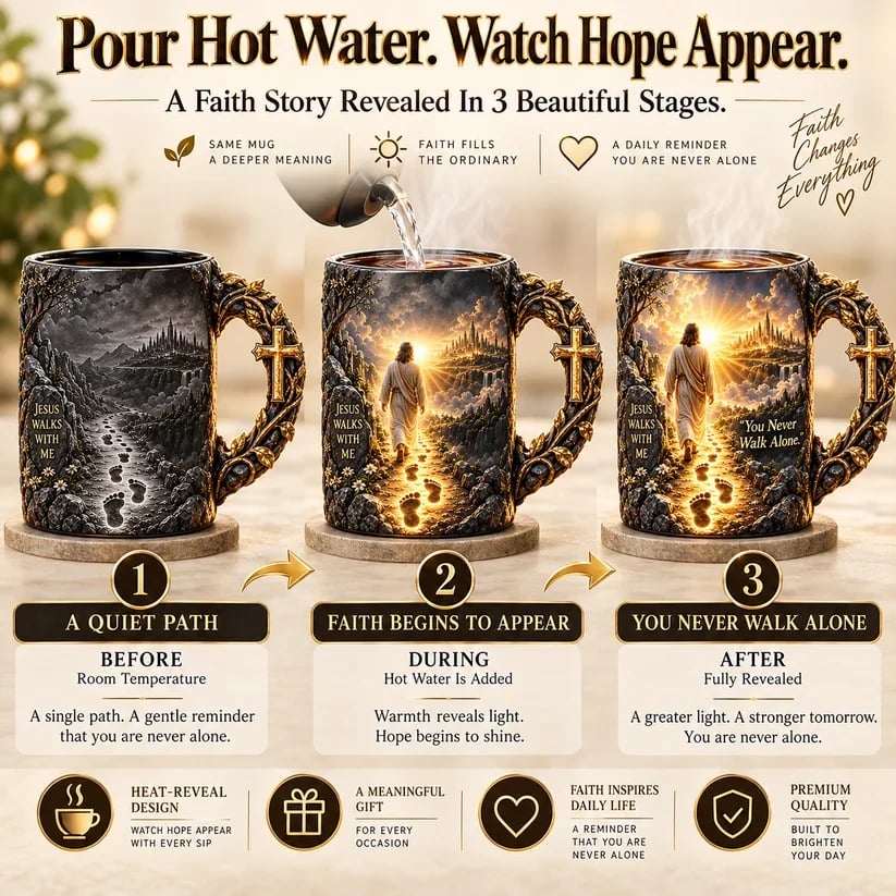 🔥 Last Day 49% OFF - 🔥✝️ Jesus Walks With Me – Heat-Reveal Faith Mug | You Are Never Alone