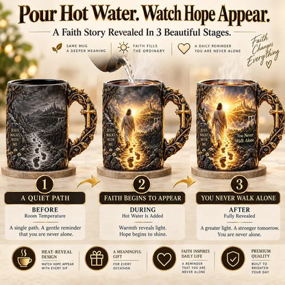 🔥 Last Day 49% OFF - 🔥✝️ Jesus Walks With Me – Heat-Reveal Faith Mug | You Are Never Alone