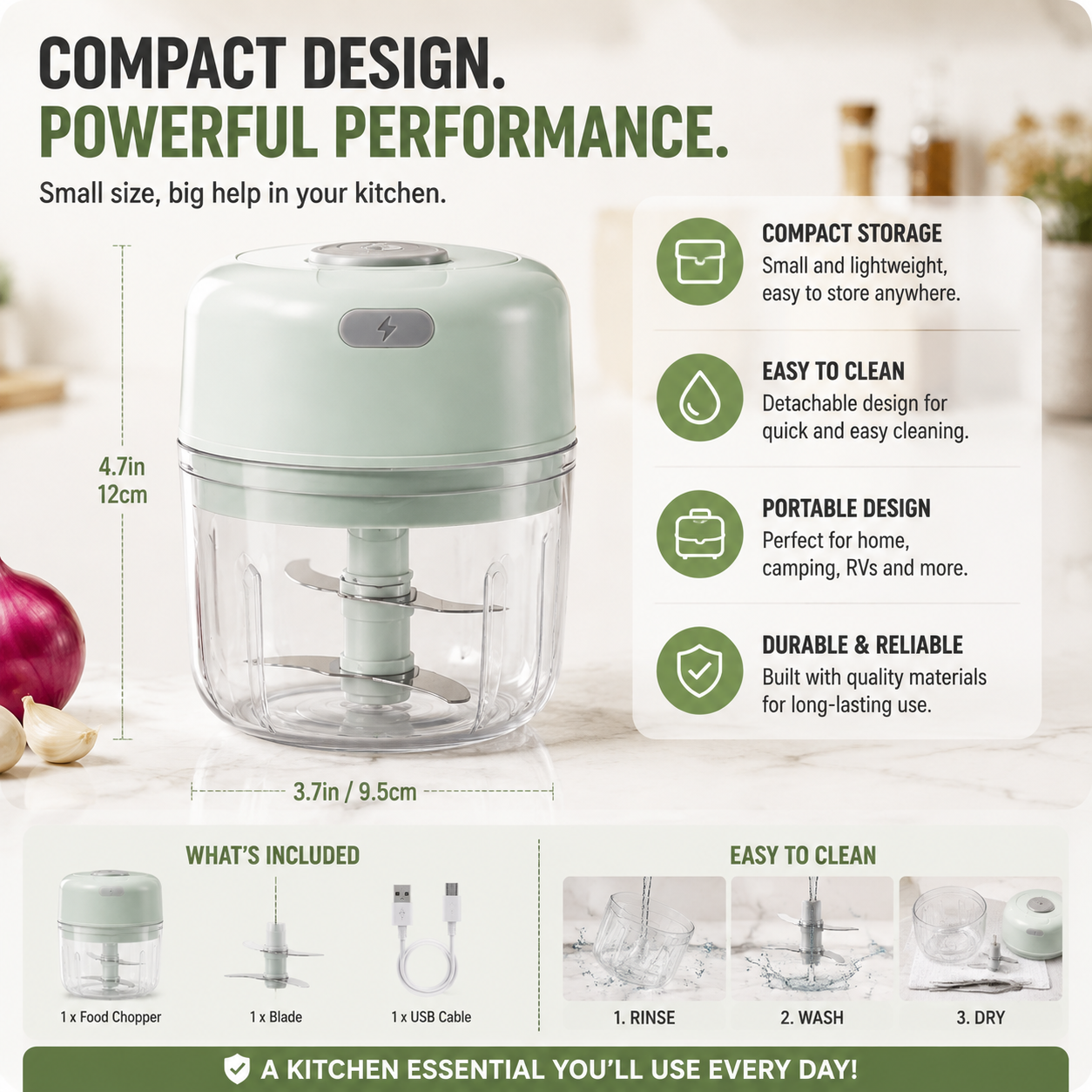 🧅 Mini Electric Food Chopper – Chop, Grind & Prep Fresh Ingredients in Seconds