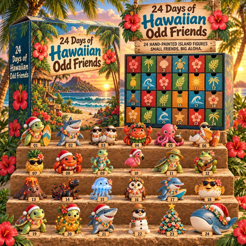 🌺 24 Days of Hawaiian Odd Friends Advent Calendar | 24 Hand-Painted Tropical Mini Figures with Daily Surprises for Hawaii Lovers, Collectors & Christmas Displays 🎄