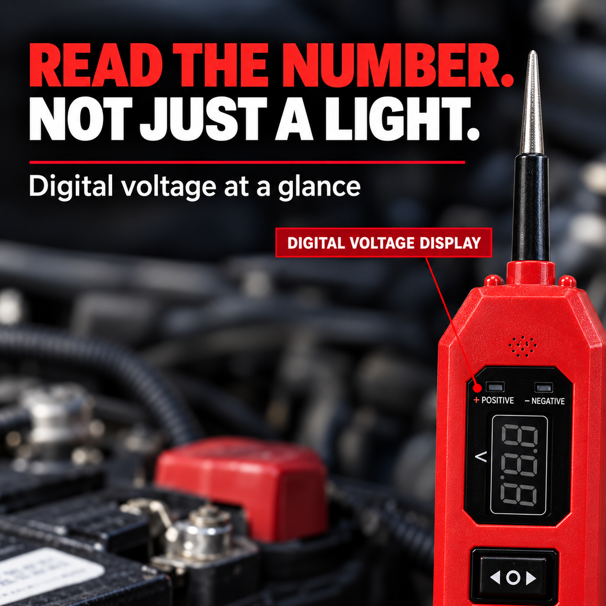 Close-up of the actual digital voltage display and probe