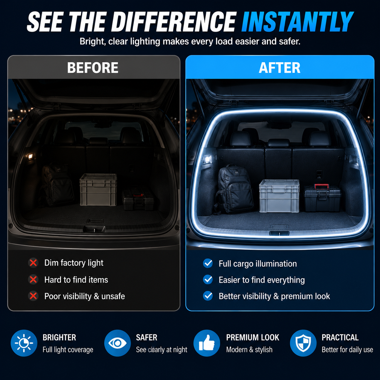 💡 SUV Trunk LED Light Strip | Dynamic Cargo Light Upgrade