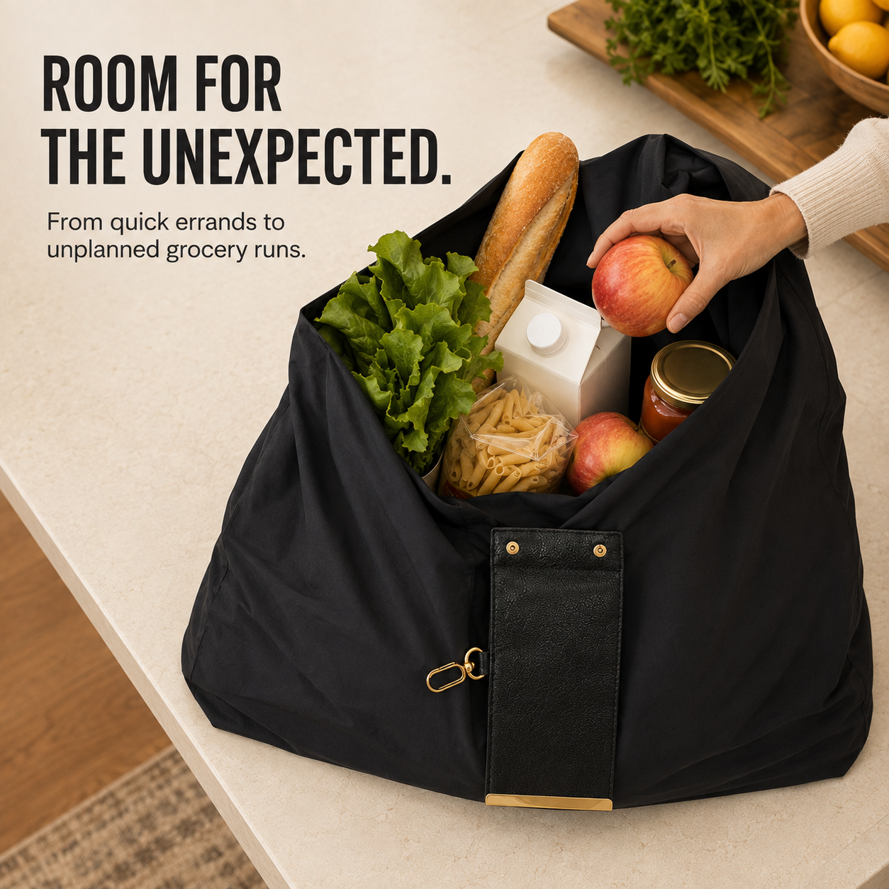 👜 Foldable Shopping Tote Bag with Clip-On Storage Case