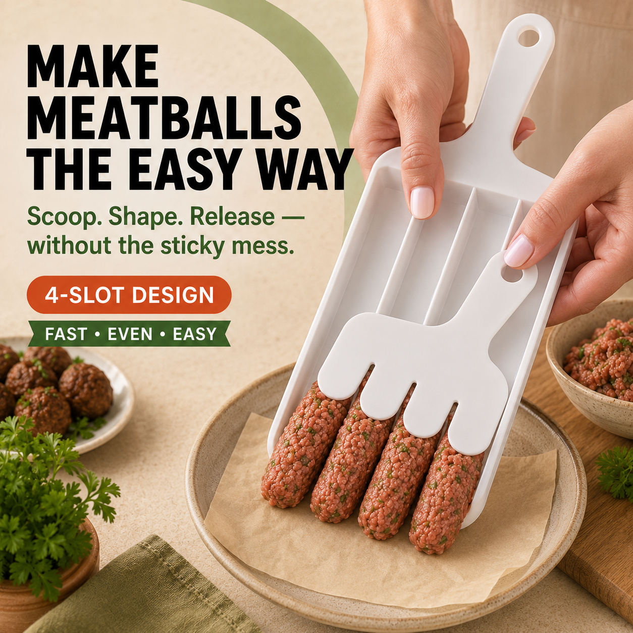 Easy-Release Meatball Maker – 3 & 4 Slot Options for Faster Prep 🍽️