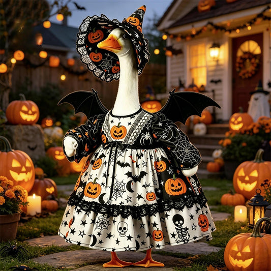 🎃 Halloween Porch Goose Outfit – Witch Goose Costume with Hat & Wings for 23" Lawn Goose