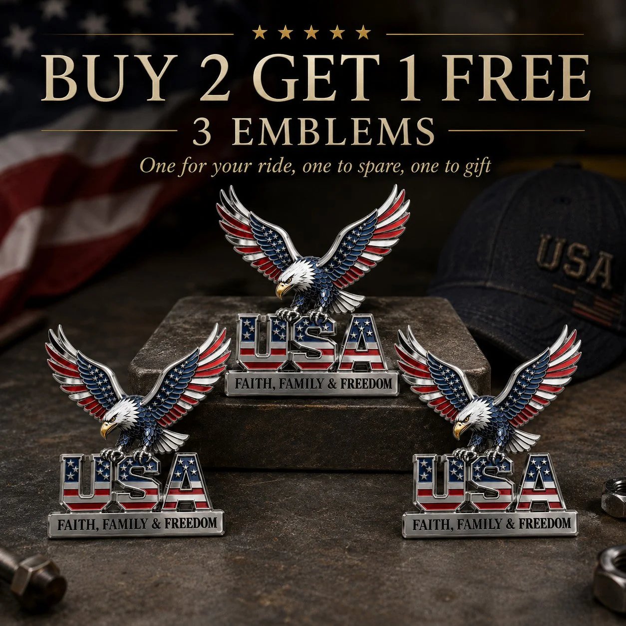 🦅 PATRIOTIC FAVORITE | American Eagle Metal Emblem – USA Faith Family Freedom Car Badge & Garage Decor