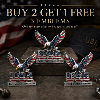 🦅 PATRIOTIC FAVORITE | American Eagle Metal Emblem – USA Faith Family Freedom Car Badge & Garage Decor