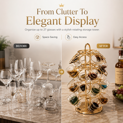 🍸 27-Slot Rotating Shot Glass Holder | Luxury Home Bar Display Rack & Cocktail Decor