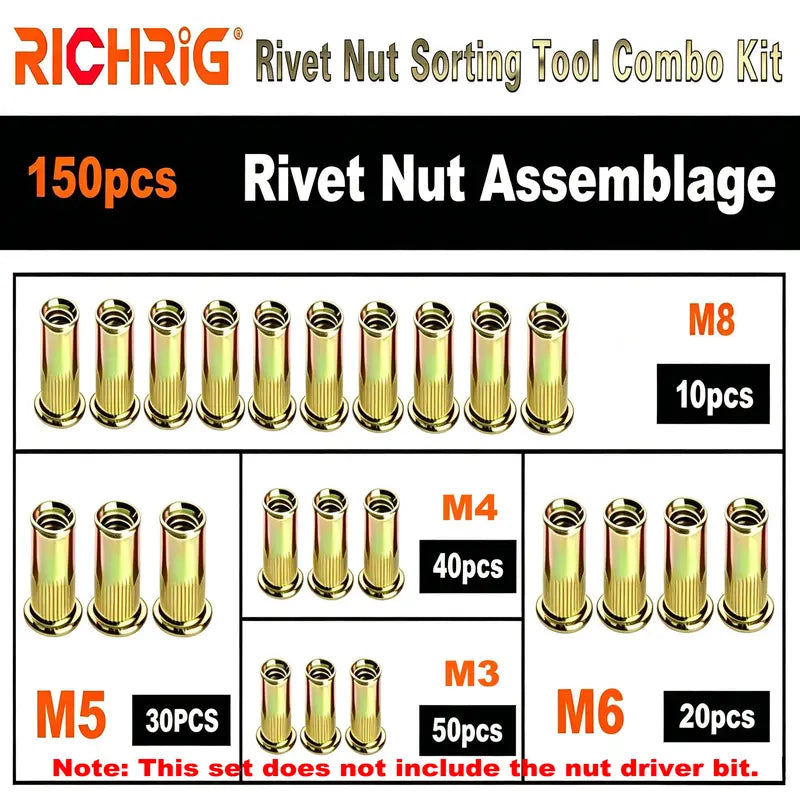 Head Rivet Nut Tool-M3 M4 M5 M6 M8 Rivnut Kit-Carbon Steel Rivnut Set.