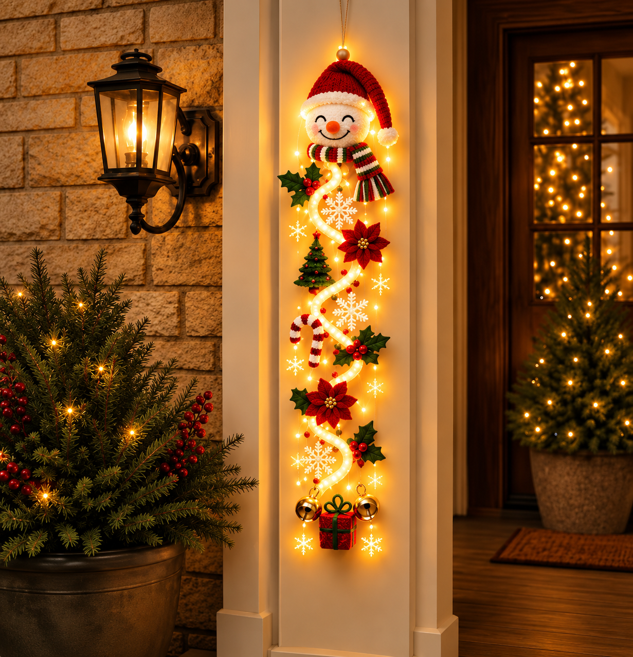 ☃️ Lighted Snowman Christmas Hanging Decor – Warm Holiday Porch & Doorway Decoration