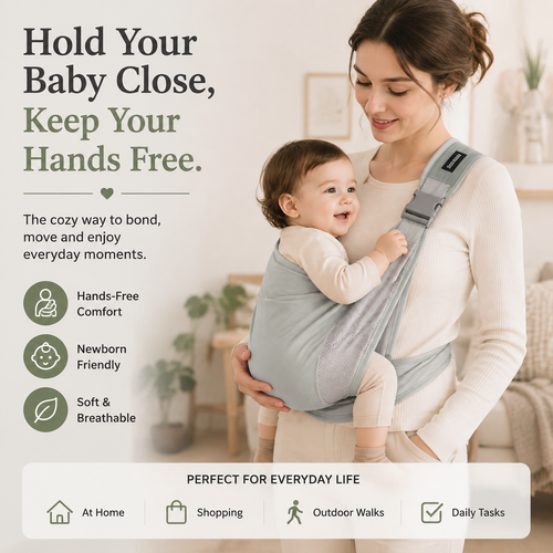 🤱Soft Baby Wrap Carrier – Hands Free Infant Sling for Newborns, Breathable Comfort Baby Holder for Everyday Bonding