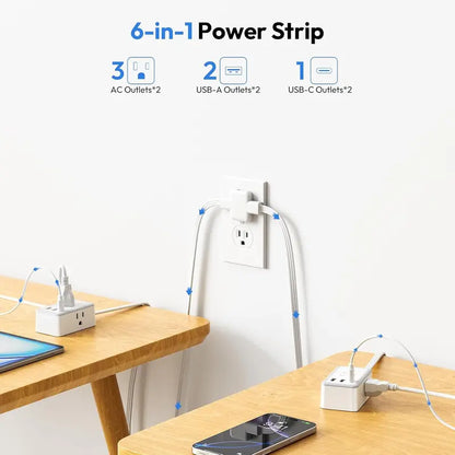 🔌 Dual-Head Extension Cord – 6 AC Outlets, 4 USB-A & 2 USB-C Charging Ports