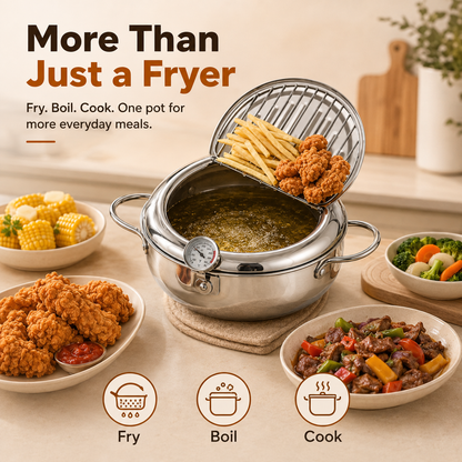 🍗 All-in-One Frying Pot with Thermometer & Drain Lid – Fry, Drain & Cook with Less Hassle
