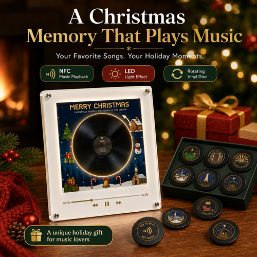 The Christmas Record That Plays Your Favorite Songs 🎄 – NFC Vinyl Music Display with LED & Rotating Disc