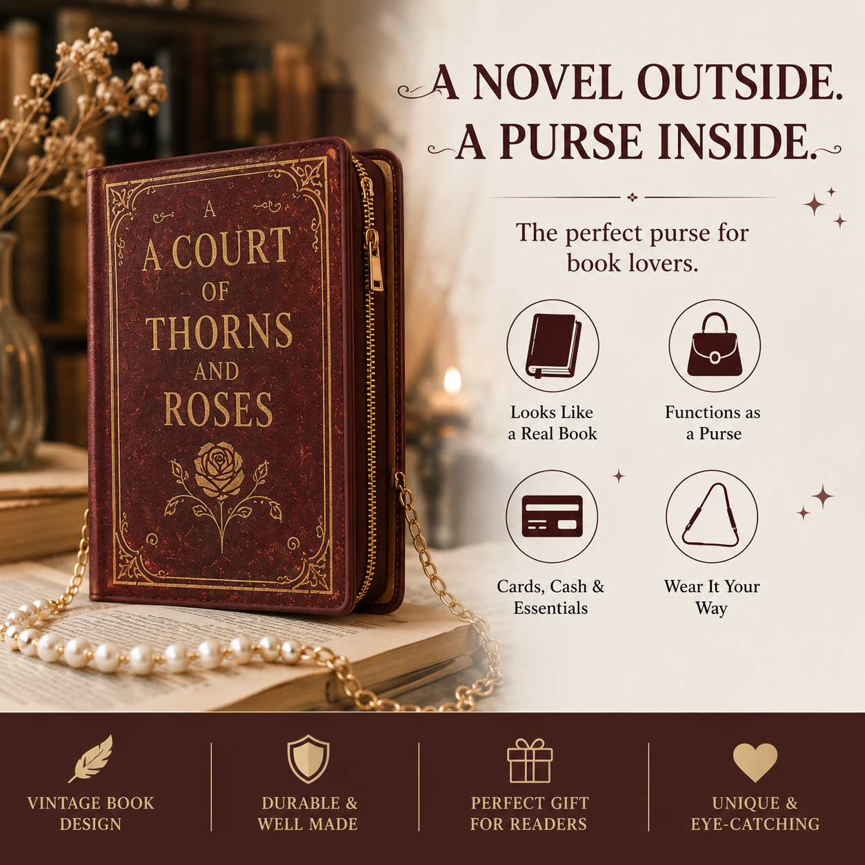 📚 Vintage Book Purse – A Novel Outside, A Purse Inside
