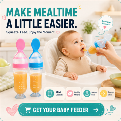 👶 90ml Baby Food Squeeze Feeder – One-Hand Feeding Spoon with Suction Base