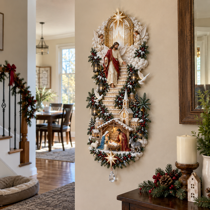 ✨ Jesus Light of Heaven Christmas Wall Hanging | Illuminated Nativity Stairway Decor ✝️