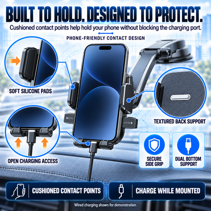 🚗 Vacuum Suction Waterfall Car Phone Mount – Foldable Multi-Angle One-Hand Lock