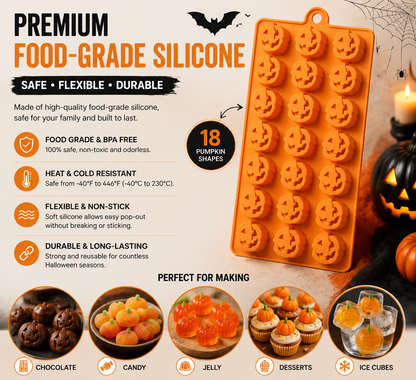 🎃 18-Cavity Halloween Pumpkin Silicone Mold | DIY Chocolate & Candy Treat Maker🍫