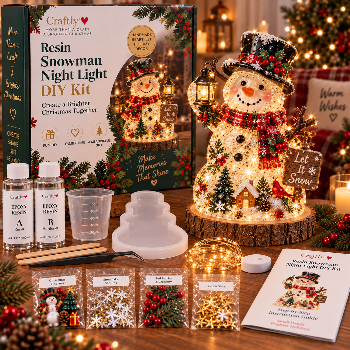🎄 ✨Beginner-Friendly Resin Christmas Tree Night Light DIY Kit | Complete Kit with Mold, Resin, Fairy Lights & Festive Decorations ✨