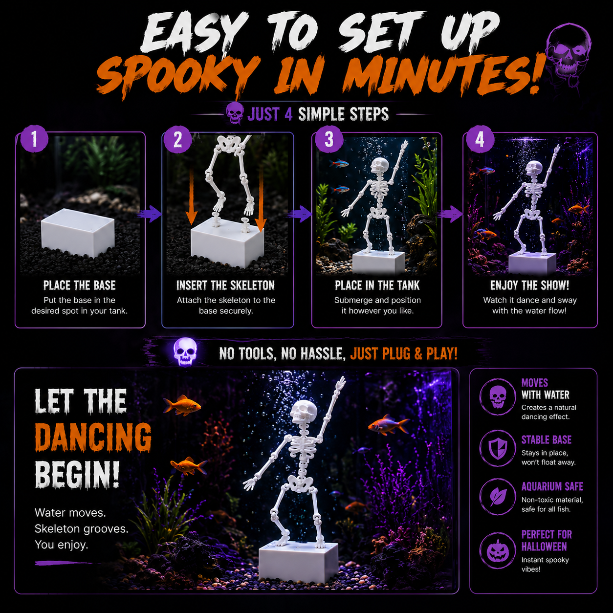 🦴Haunted Dancing Skeleton – Add A Spooky Little Friend To Your Aquarium
