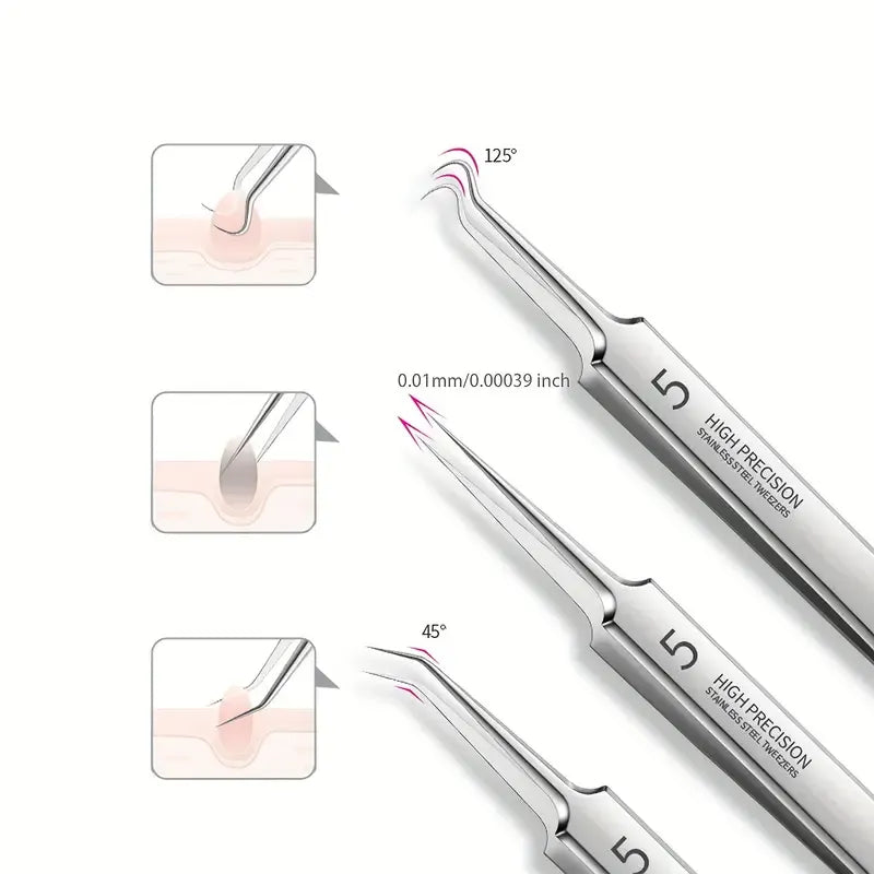 ✨ Precision Blackhead Tweezer Set – 3 Stainless Steel Tip Styles