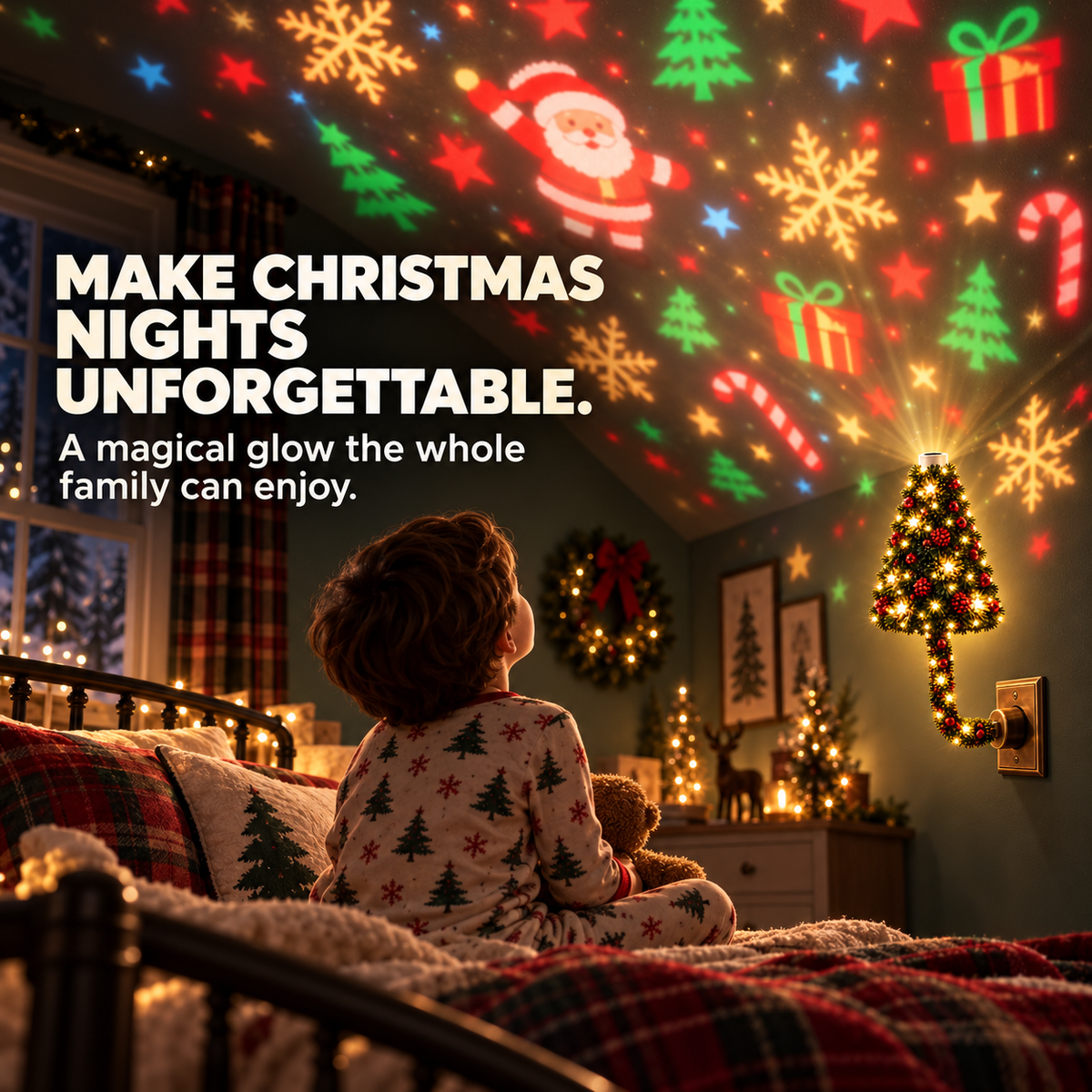 🎄 Plug-In Christmas Tree Projection Night Light – Instant Holiday Room Decor