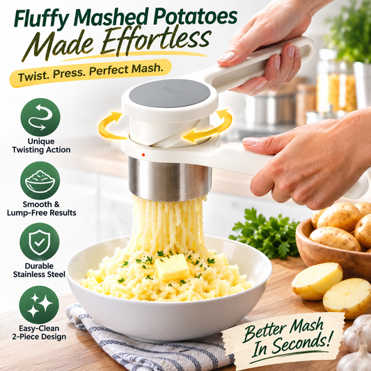 🥔 Twist-Action Stainless Steel Potato Ricer – Easy Fluffy Mash Maker