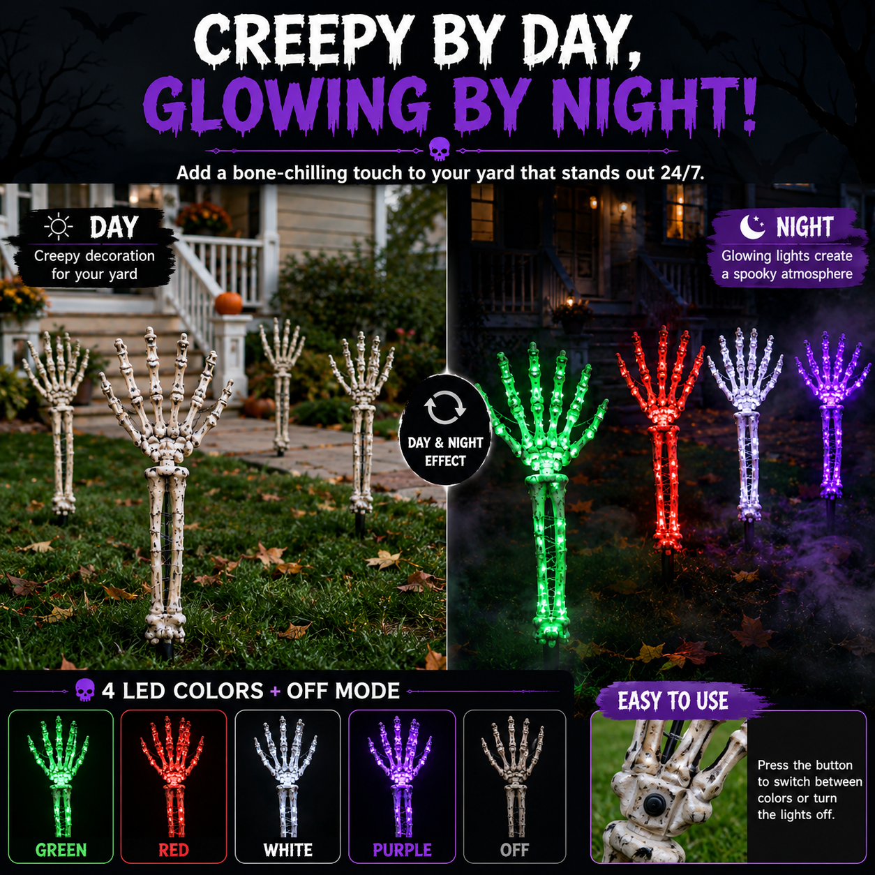 💀 Glowing Skeleton Hand Yard Lights – Turn Your Walkway Into a Haunted Graveyard