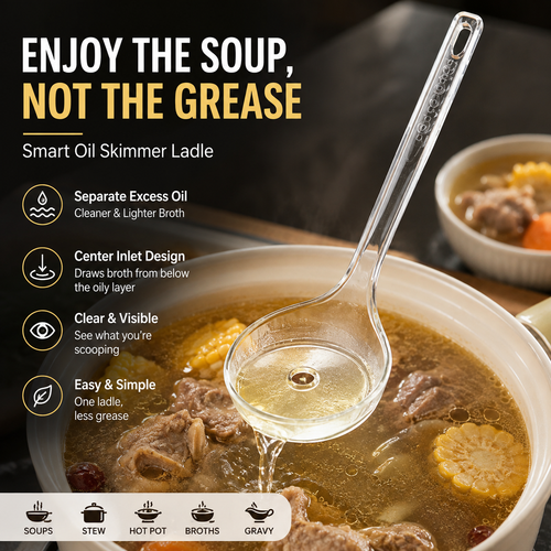🥣 Fat Skimmer Ladle | Clear Oil Separator Spoon for Soup, Broth & Stew