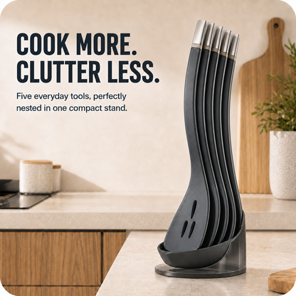 🍳 5-Piece Magnetic Nesting Kitchen Utensil Set with Storage Stand
