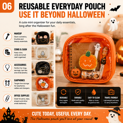 🎃 Halloween Mini Clear Pouch – Cute Pumpkin Ghost Bat Treat Bag for Candy, Makeup & Small Treasures