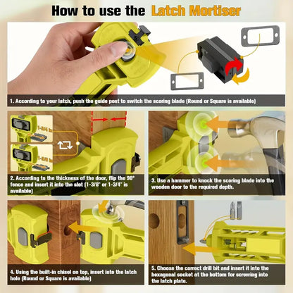 🔨 Door Latch Installation Kit – Precision Mortise Tool for Fast & Accurate Door Lock Installation, Fits Square & Round Deadbolts, 1-3/8" & 1-3/4" Doors