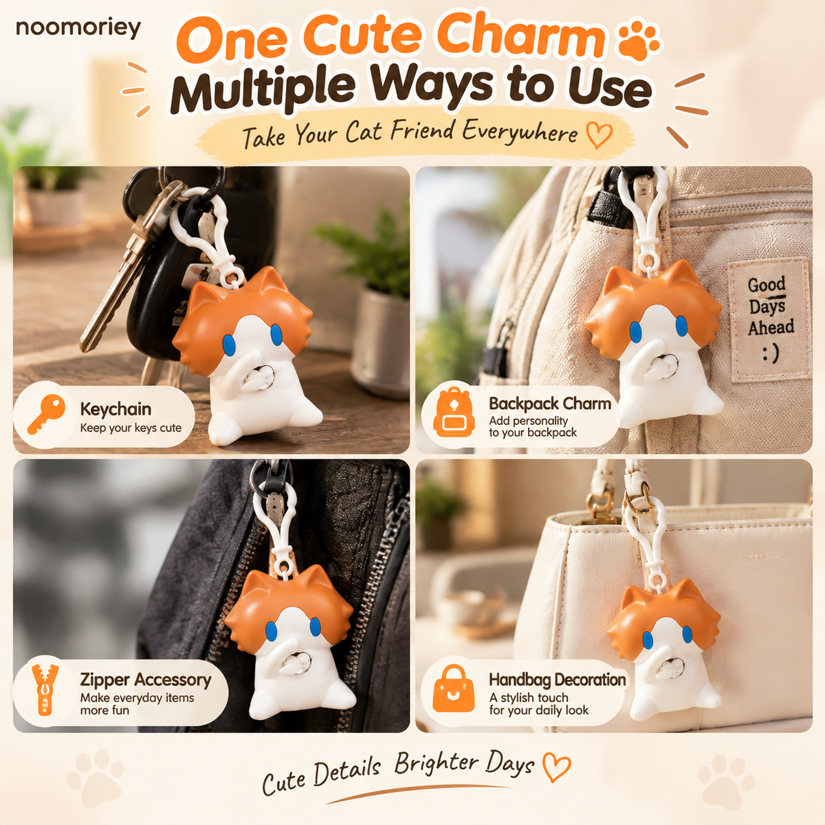 🐱 Interactive Waving Cat Keychain & Backpack Charm – Pull to Make It Wave