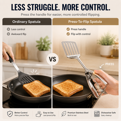 🍳 Press-To-Flip Stainless Steel Spatula | Smart Mechanical Kitchen Turner