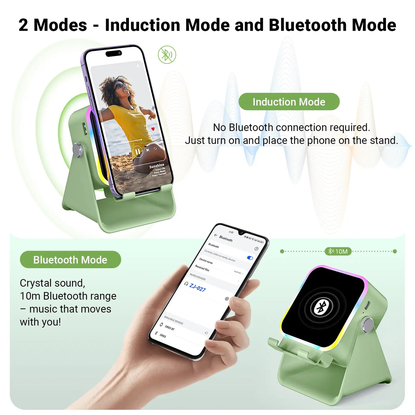 📱5-in-1 Smart Induction Speaker Stand | Bluetooth Speaker, RGB Light & Power Bank